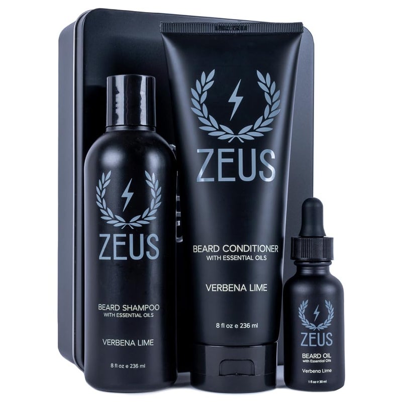 ZEUS Starter Beard Wash  Beard Oil Kit for Men Softens Hydrates  Moisturizes Facial Hair Promotes Healthy Growth  Shine Made In USA Verbena Lime